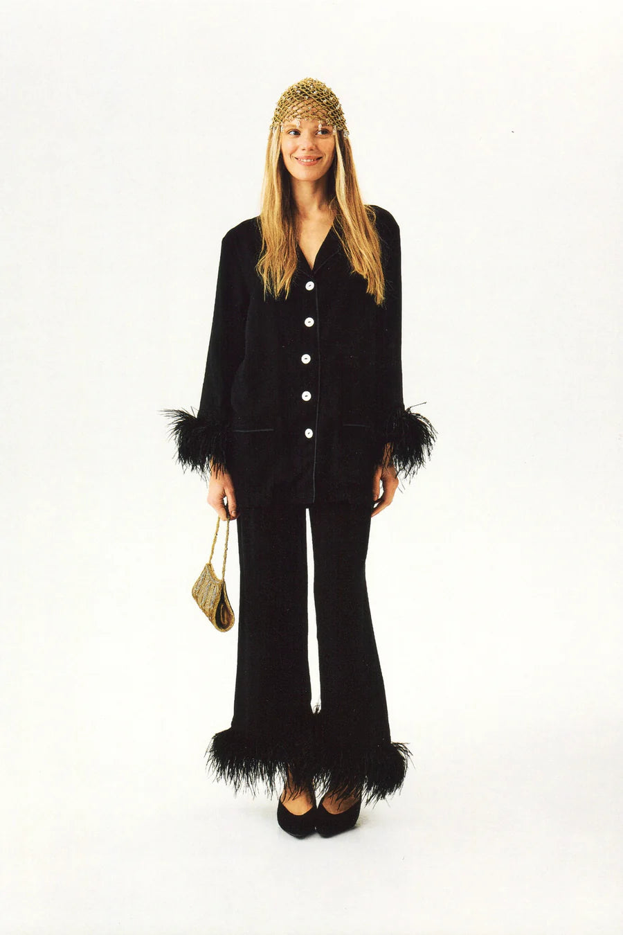 Party Pajamas Set with Detachable Feathers in Black