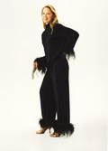 Black Tie Pajamas with Detachable Feathers in Black