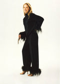 Black Tie Pajamas with Detachable Feathers in Black