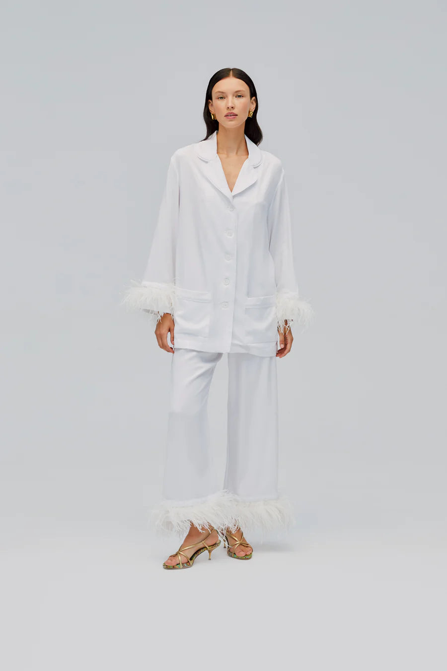 Party Pajamas Set with Detachable Feathers in White